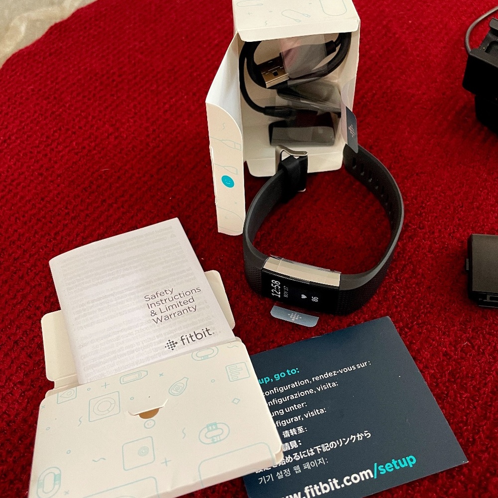 FITBIT BUNDLE-2 Fitbit Charge 2s 407 1 new 1 gently used, 3 chargers 7 straps
